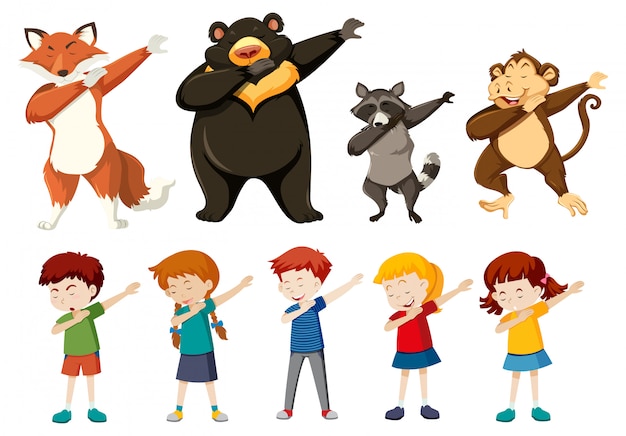 Free vector set of dabbing people and animals