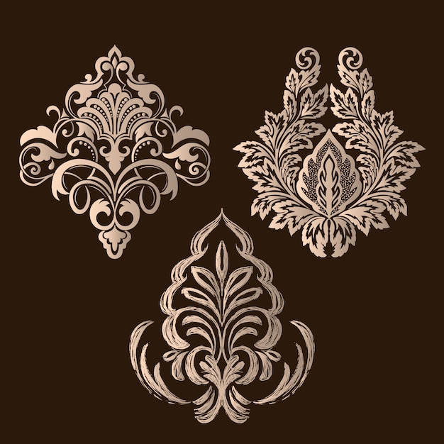 Set of damask ornamental elements. elegant floral elements.