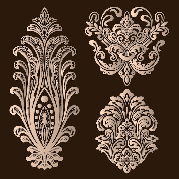 Free vector set of damask ornamental elements.