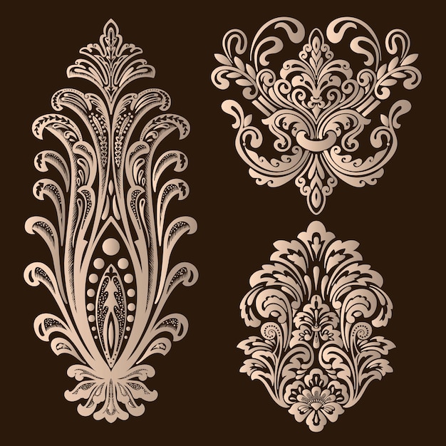 set of damask ornamental elements.