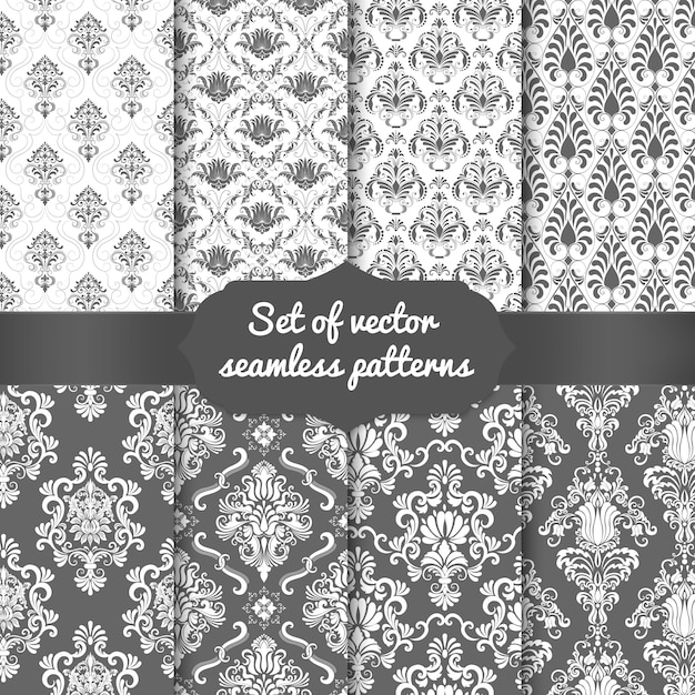 Set di sfondi seamless pattern damascati. ornamento damascato vecchio stile di lusso classico