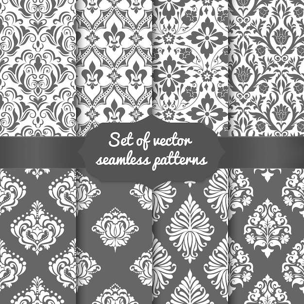 Set of damask seamless pattern elements
