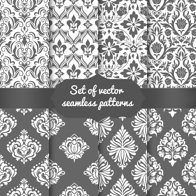 Free vector set of damask seamless pattern elements