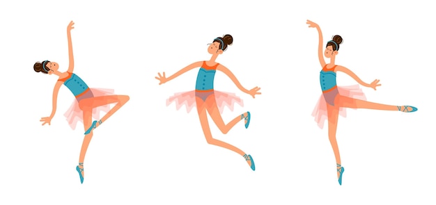 さまざまなポーズでチュチュ衣装で踊るバレリーナを設定手描きベクトルイラスト プレミアムベクター