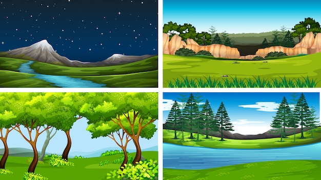 Free vector set of day and night nature scenes