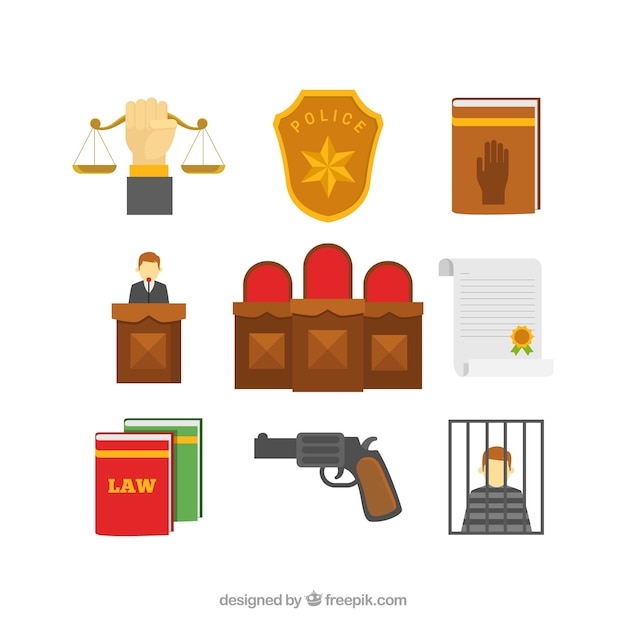 Free vector set de elementos de derecho y justicia