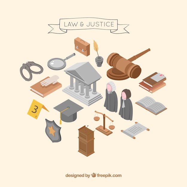 Free vector set de elementos de derecho y justicia