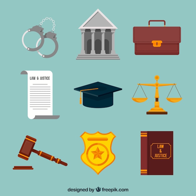 Free vector set de elementos de derecho y justicia