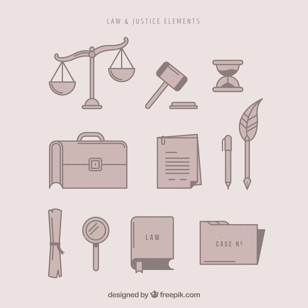 Free vector set de elementos de derecho y justicia