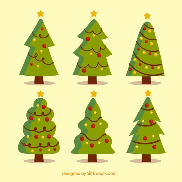 Set of decorated christmas trees