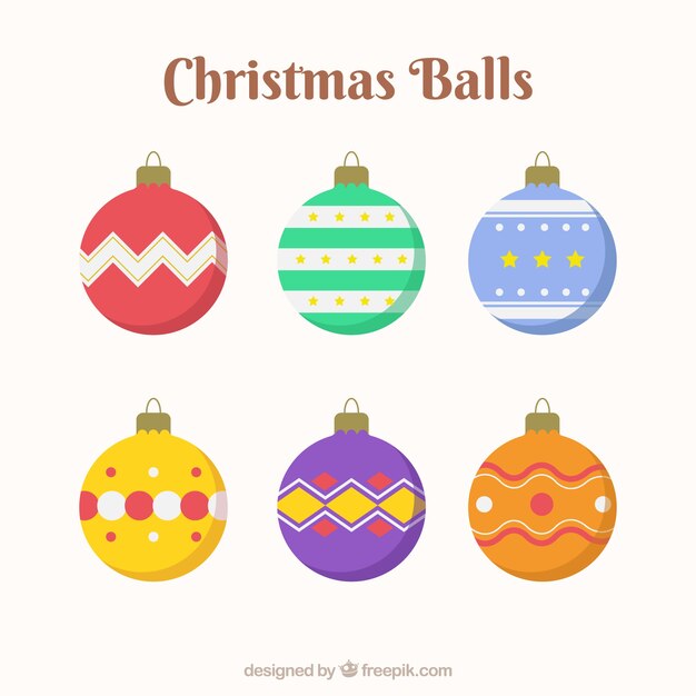フラットデザインの装飾的なクリスマスボールのセット