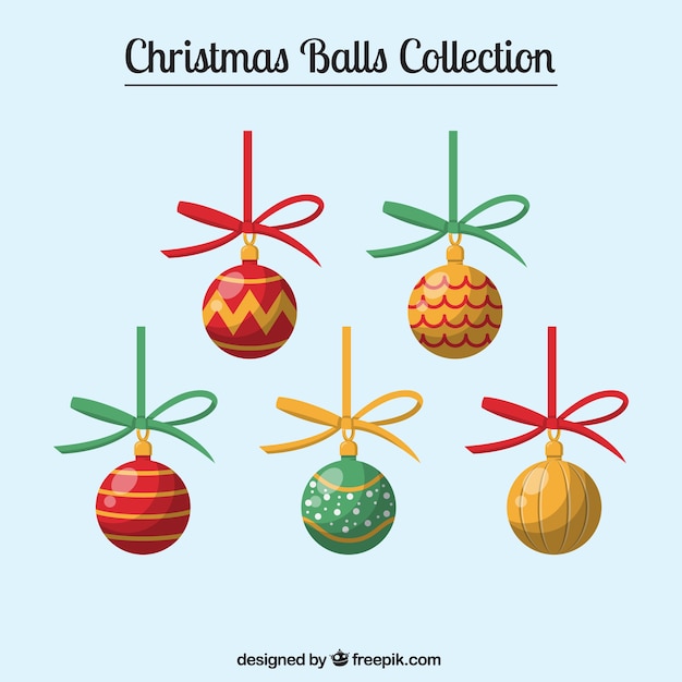 Set of decorative christmas balls with bow