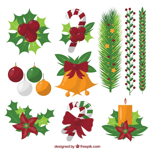 Set of decorative christmas elements in flat design