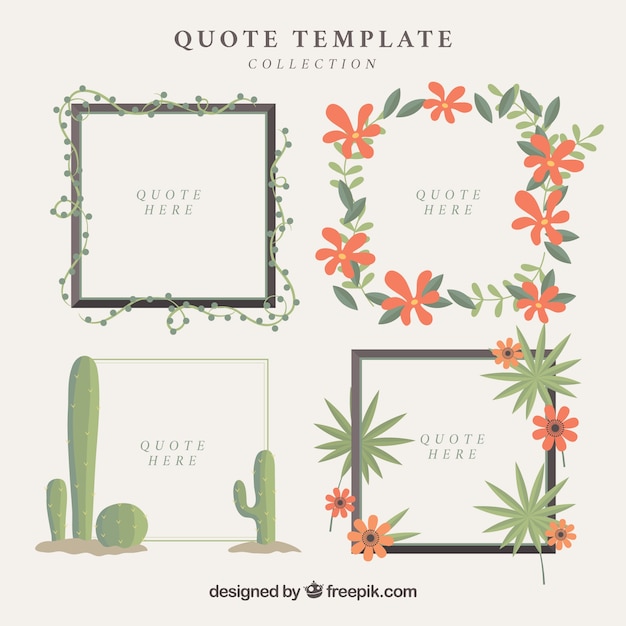 Free vector set of decorative floral frames for quotes