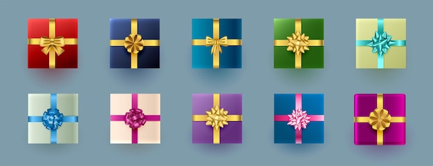Free vector set of decorative gift box with ribbon design for christmas celebration