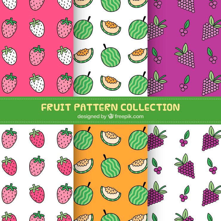 Free Vector set of decorative hand drawn fruit patterns