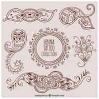 Free vector set decorative henna tattoos