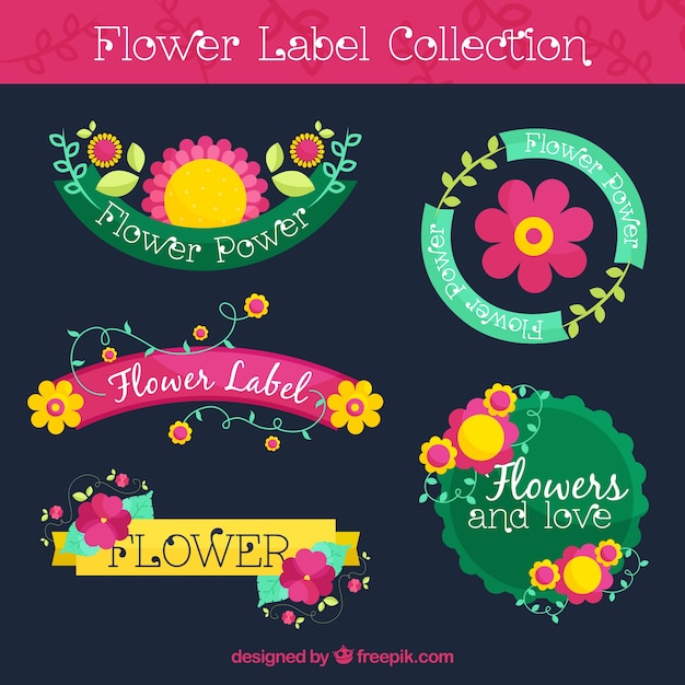 Free vector set of decorative labels with yellow and pink flowers