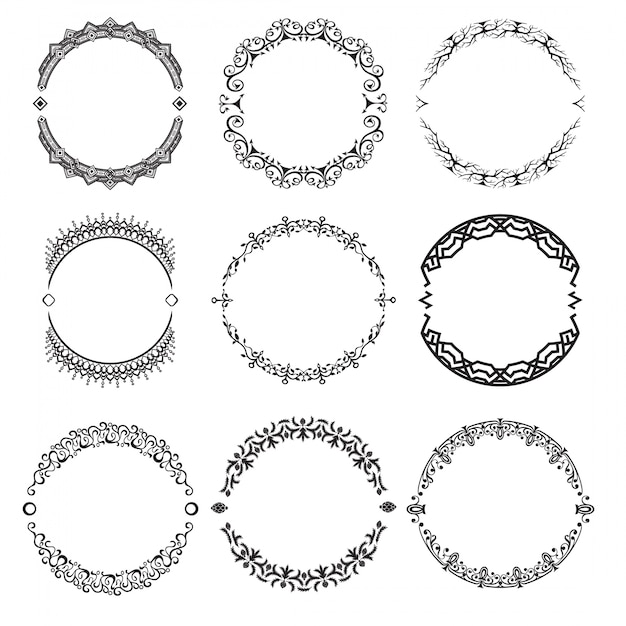 Set of decorative ornamental wreaths