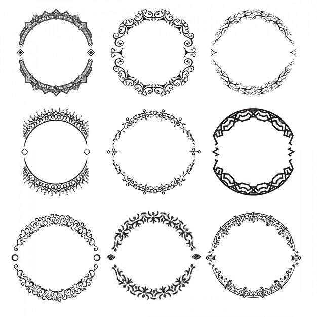 Set of decorative ornamental wreaths