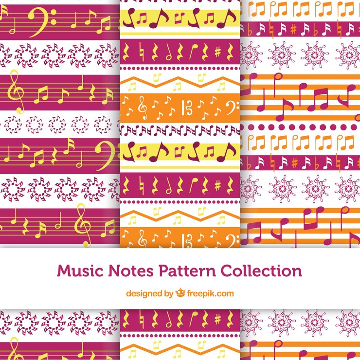 Free Vector set of decorative patterns with musical notes