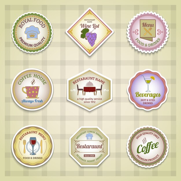 Set of decorative restaurant stickers