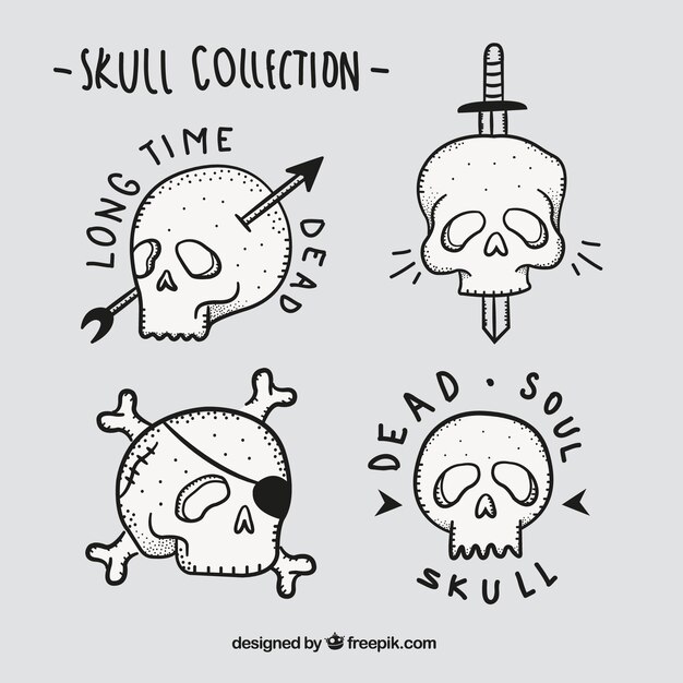 Free Vector set of decorative skulls with elements