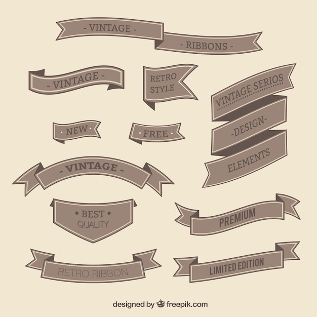Vettore gratuito set di nastri decorativi d'epoca