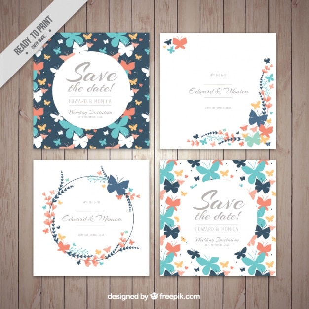 Free vector set of decorative wedding cards butterflies