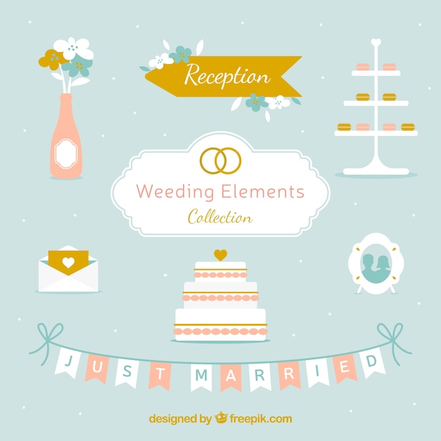 Free vector set of decorative wedding elements