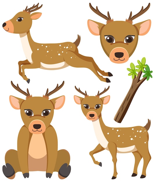 Free vector set of deer cartoon character