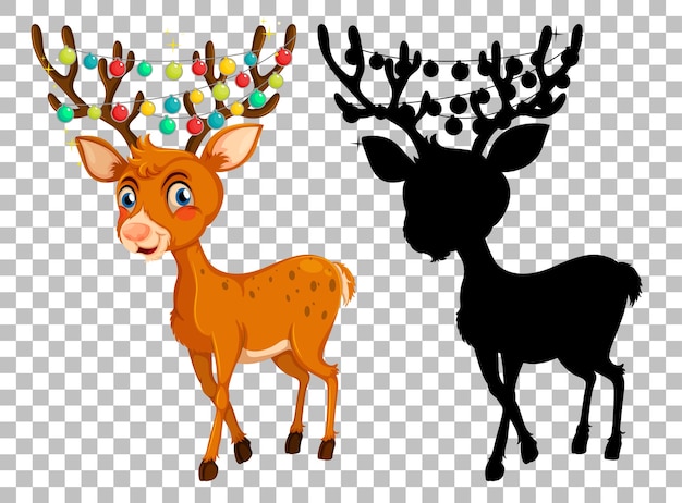 Free vector set of deer cartoon and and its silhouette