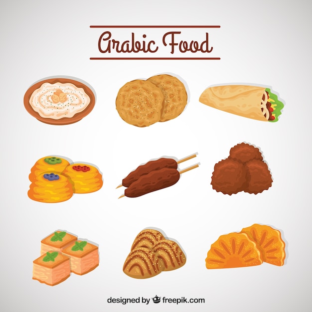 Free vector set of delicious arabic food menu