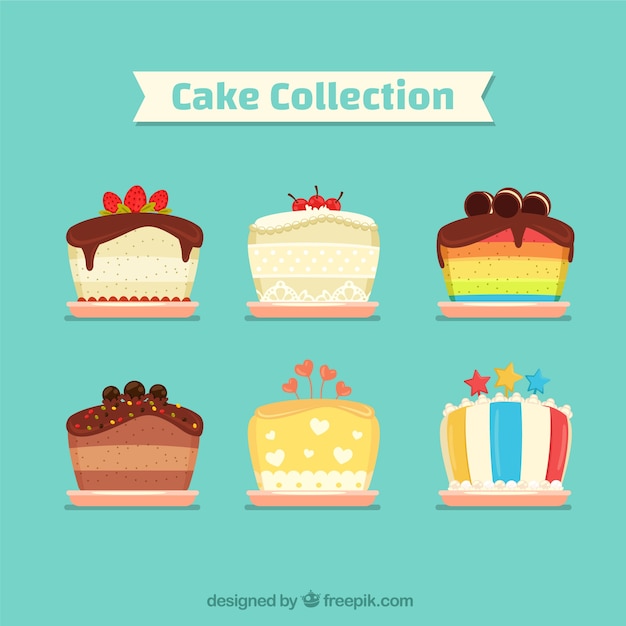 Set of delicious cake in flat style