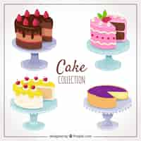 Free vector set of delicious cake in hand drawn style