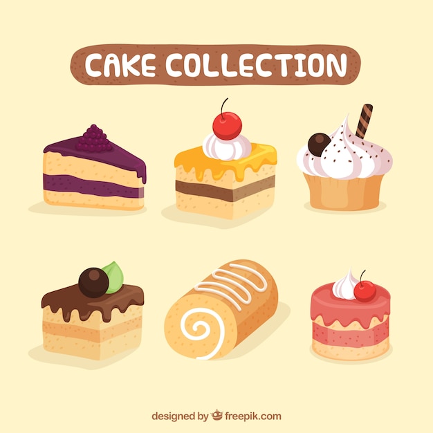 Free vector set of delicious cakes in 2d style