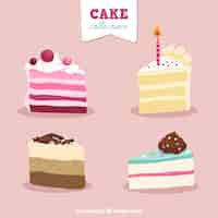 Free vector set of delicious cakes in hand drawn style