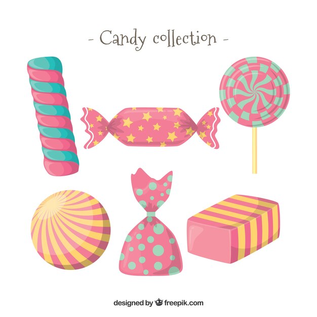 Set of delicious candies in flat style