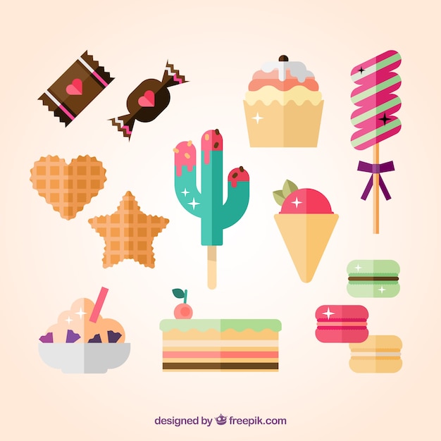 Free vector set of delicious candies in flat style