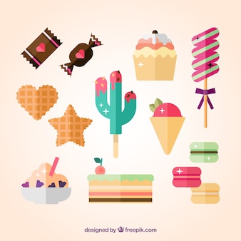 Set of delicious candies in flat style