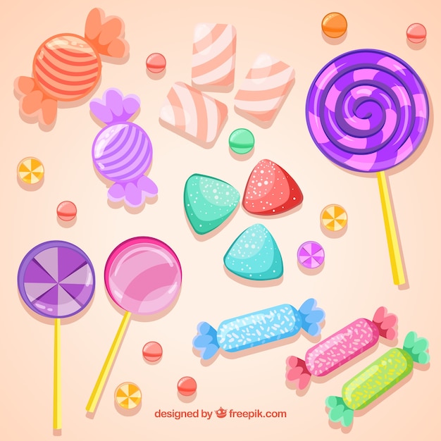 Free vector set of delicious candies in flat style