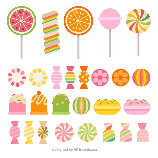 Free vector set of delicious candies in flat style