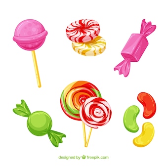 Set of delicious candies in flat style