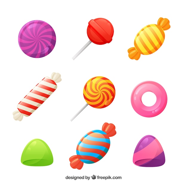 Set of delicious candies in flat style