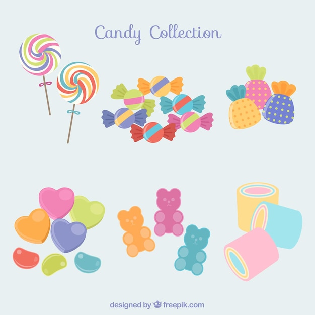 Set of delicious candies in flat style