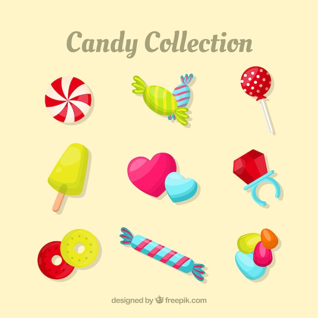 Free vector set of delicious candies in flat style