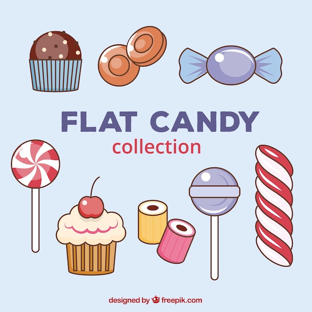 Free vector set of delicious candies in flat style