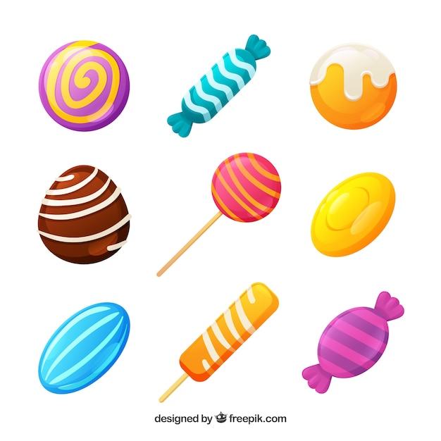 Set of delicious candies in flat style