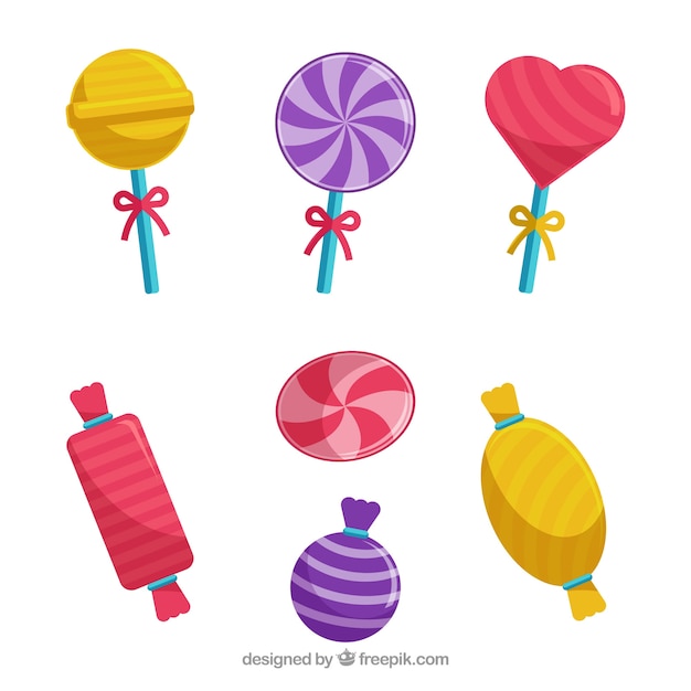 Free vector set of delicious candies in flat style