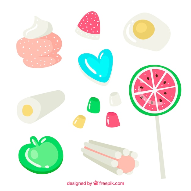 Free vector set of delicious candies in flat style